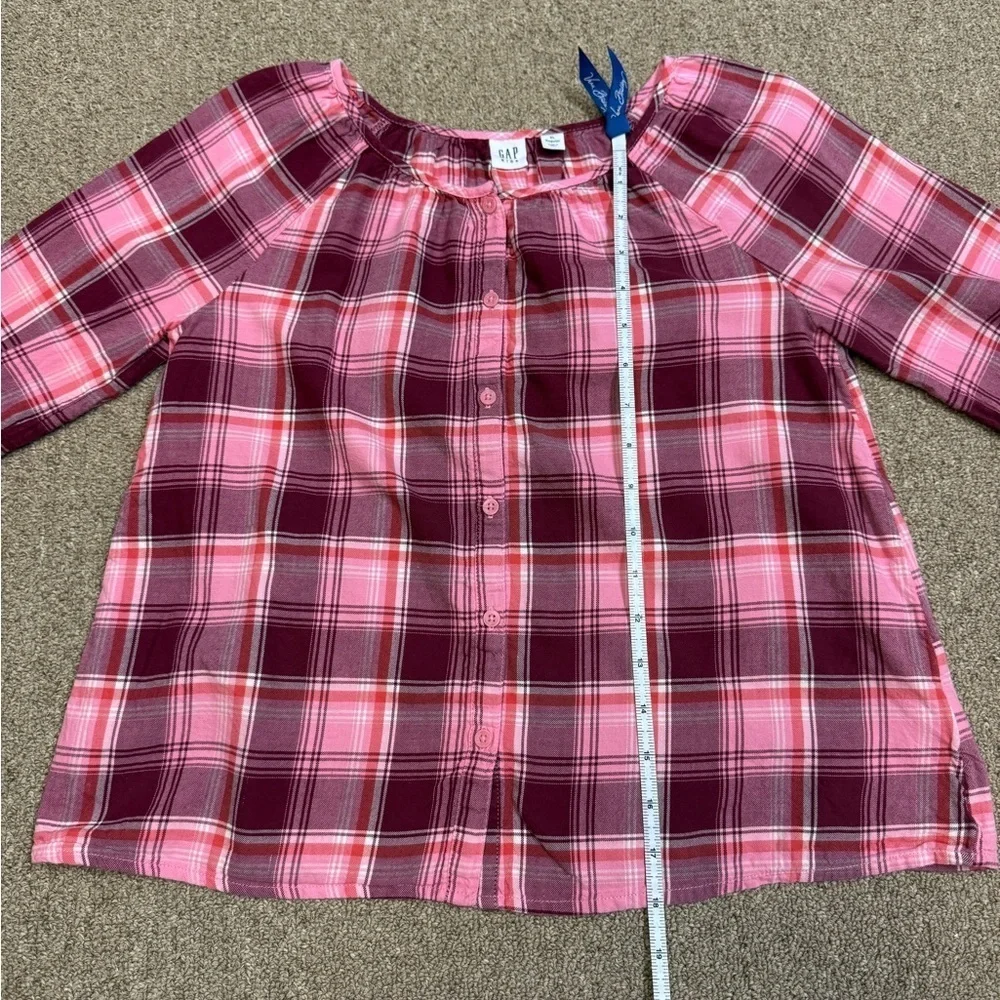 GAP Kid: Girls Pink / White / Red Plaid Button Down Shirt, Size XL